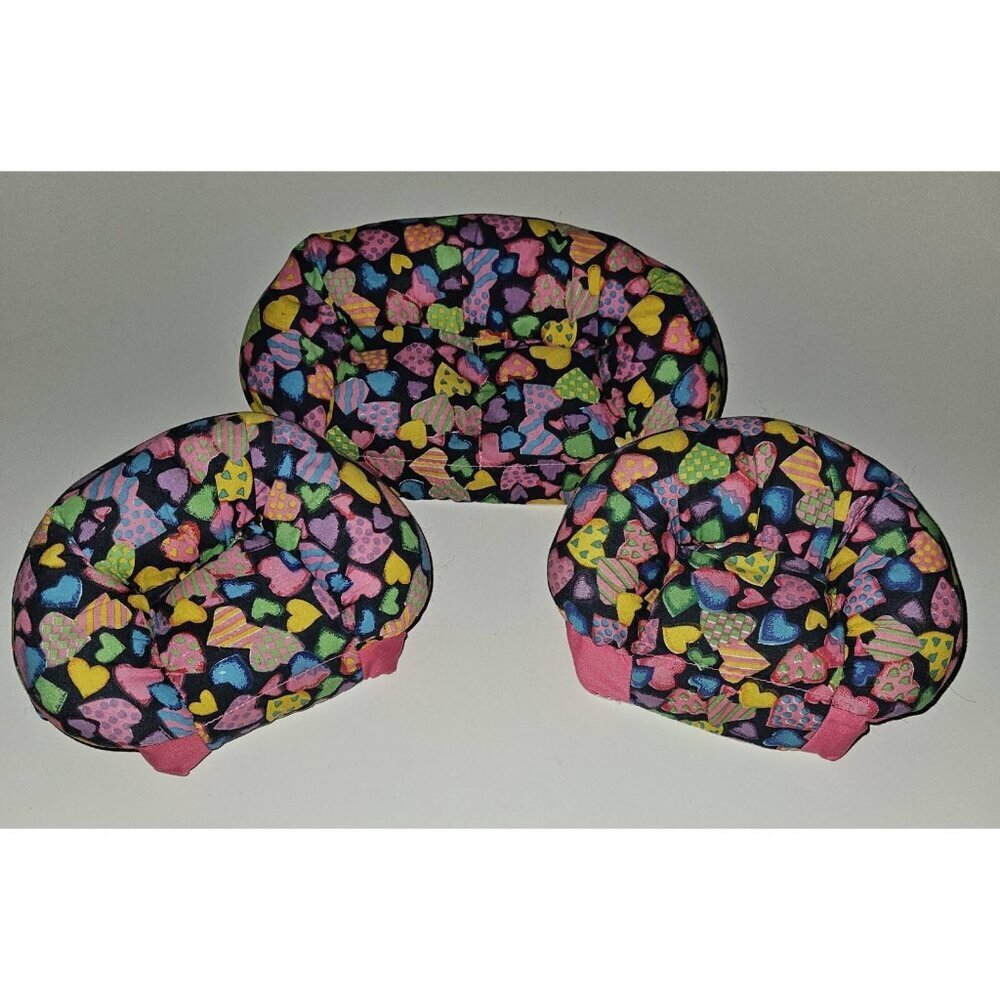 VTG 1994 Toymax 3 Plush Loveseat Couch Lot Hearts Pink Purple Blue Green Barbie